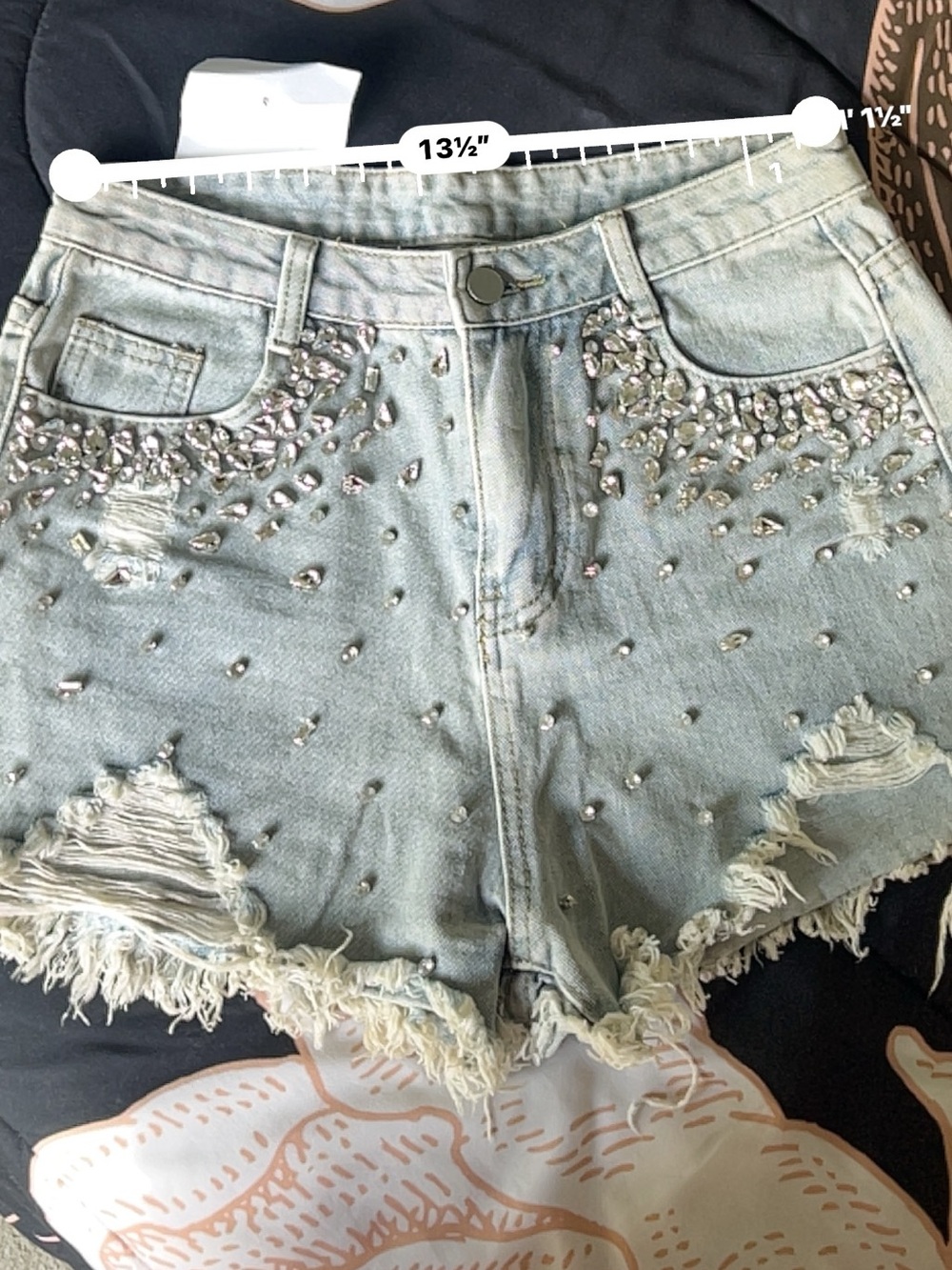 Embellished Light Blue Denim Shorts - Picture 6 of 10